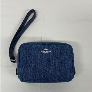 Coach Denim Wristlet in Dark Blue with Silver Logo